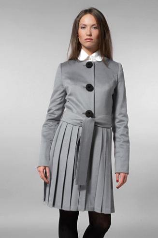 Пальто женское с юбкой-плиссе серое