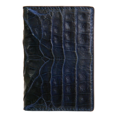 Классическая темно-синяя визитница из кожи крокодила