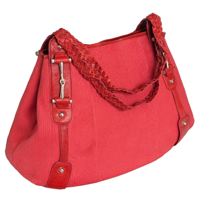 Вместительная красная сумка из кожи нерпы