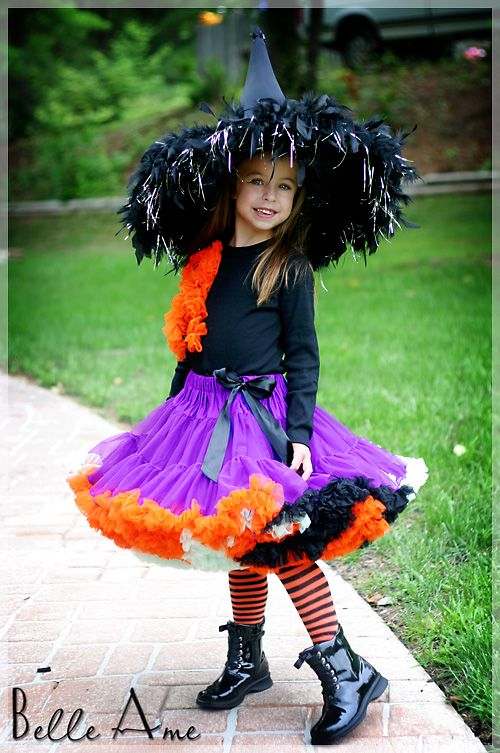 Пышная юбка фиолетовая с оборками оранжевого, чёрного и белого