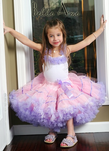 Пышная юбка розовая с оборками сиреневого цвета