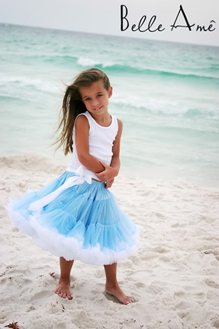 Пышная юбка голубая с оборками белого цвета