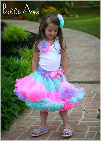 Пышная юбка сиреневая с оборками бирюзового, розового цвета