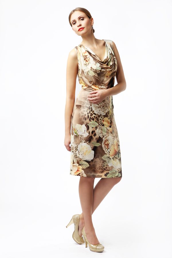 Платье с оригинальным принтом "Тигровые розы"