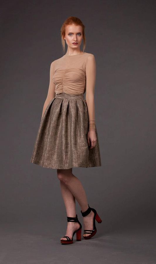 Золотисто-бежевая жаккардовая юбка