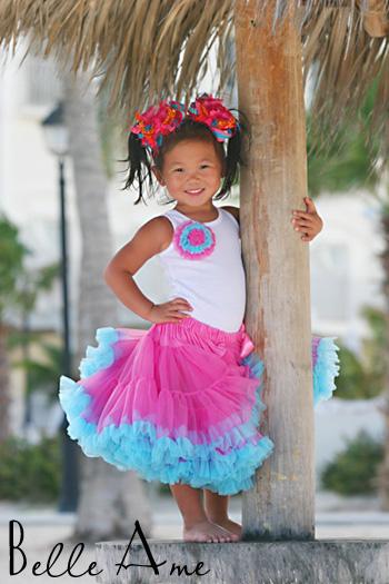 Пышная юбка розовая с бирюзовой оборкой