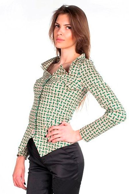 Оригинальный пиджак с бежево-зеленым рисунком