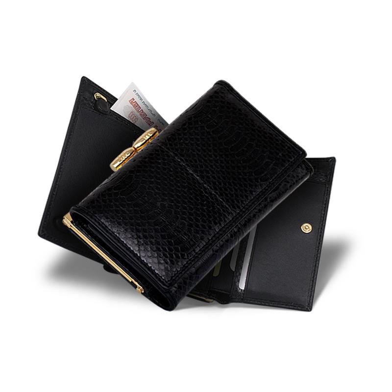 Женский кошелек из кожи змеи черного цвета