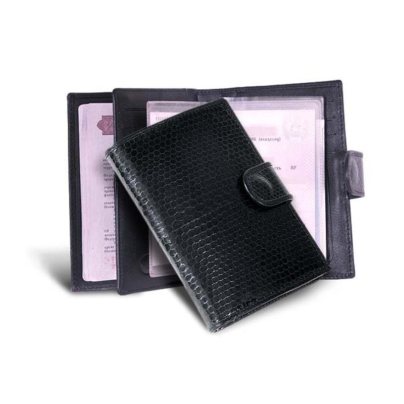 Обложка для документов из кожи змеи черная