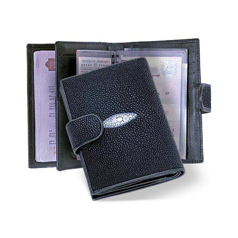 Обложка для документов из кожи ската черная