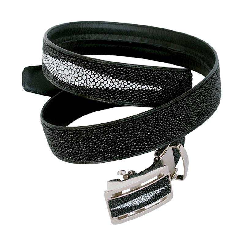 Ремень из кожи ската черный с белой вставкой