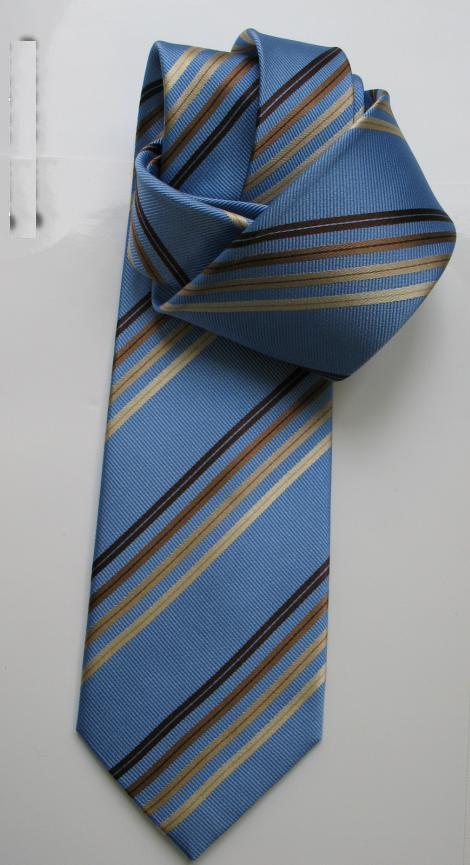 Галстук мужской слим голубой с коричневыми полосами