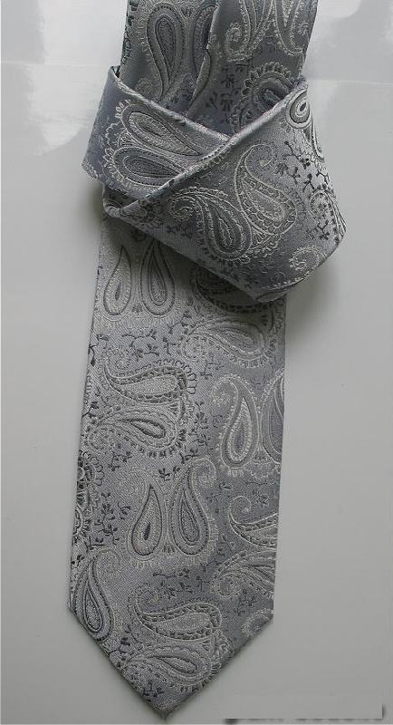 Галстук мужской слим серый металлик с орнаментом