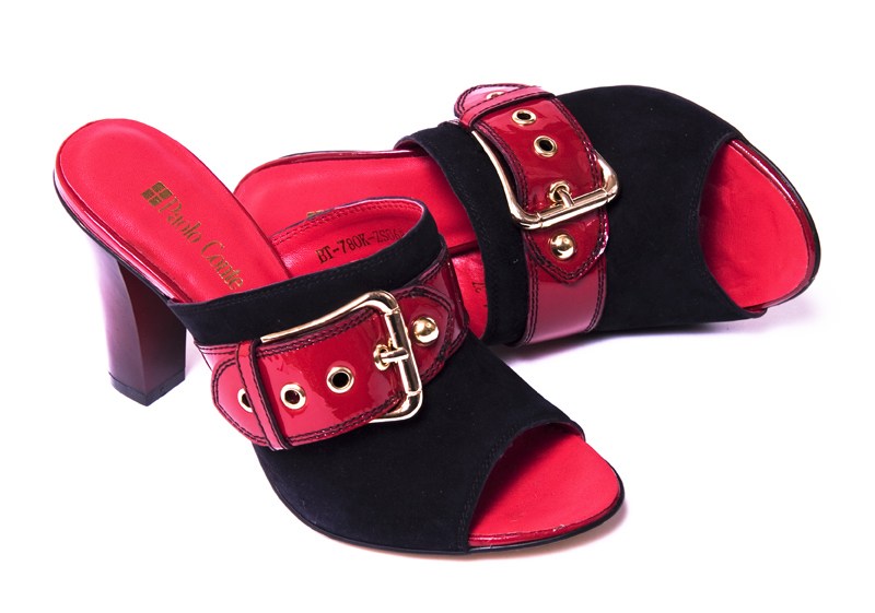 Сабо синего цвета с красным ремешком 528