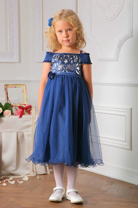 Нарядное детское платье "Милена" синее