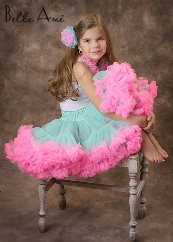 Пышная юбка бирюзового с розовым цветами