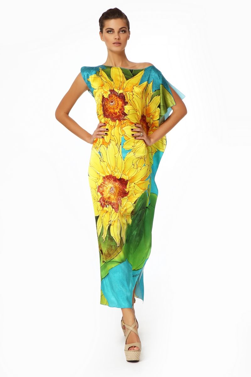 Шелковое платье "Желтые цветы"