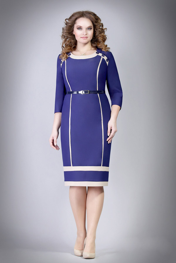 Изящное синее платье с контрастным декором