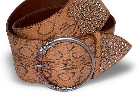 Женский ремень из кожи питона светло-коричневый