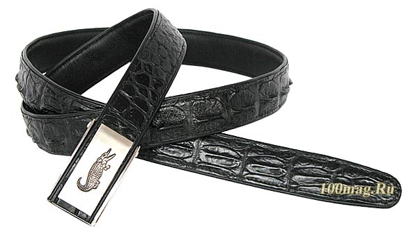 Ремень мужской черный с крокодилом на пряжке