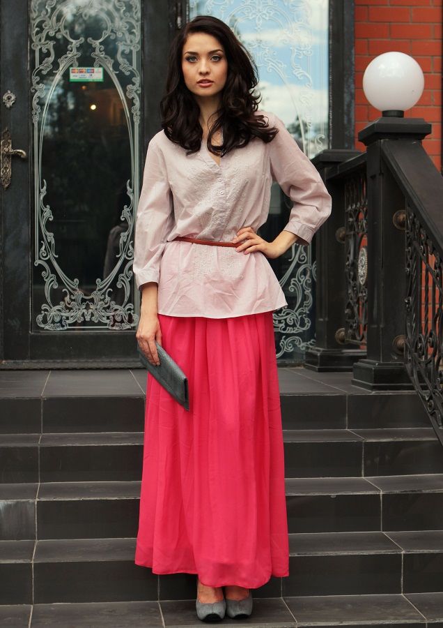 Шифоновая юбка кораллового оттенка