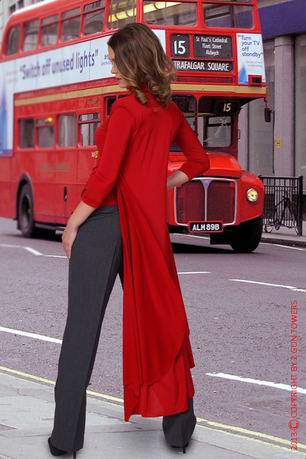 Эффектный удлиненный жилет цвета красного мака