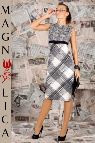 Офисное платье серая клетка