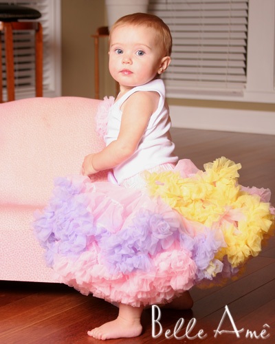 Пышная юбка розовая с оборками сиреневого и желтого цветов