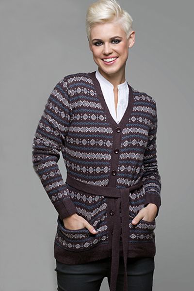 Длинный жакет с двухцветным узором «снежинка»