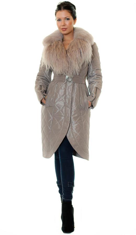 Роскошное пальто с отделкой из меха песца и рунной овцы "Siena"