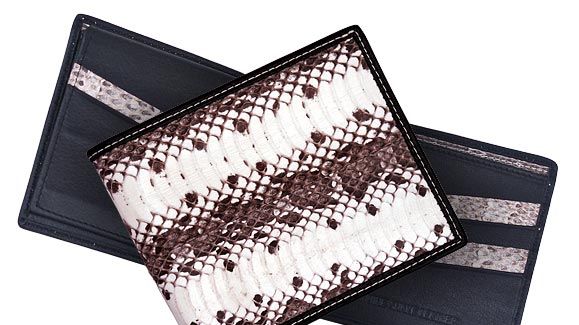 Мужской кошелек змея белый с коричневым
