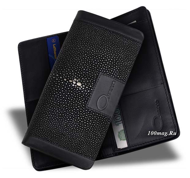 Мужское портмоне скат с отделкой телячьей кожей