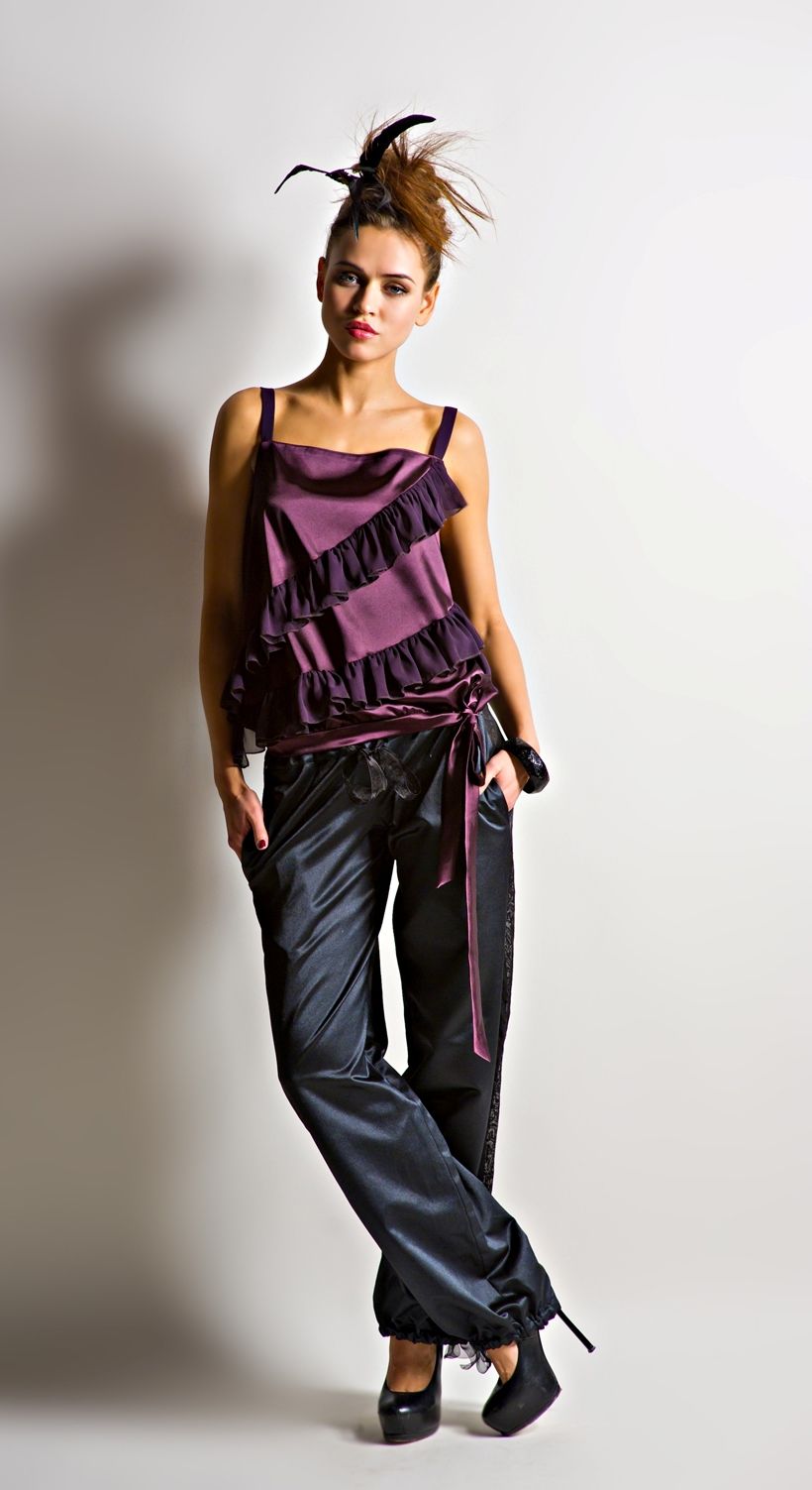 Топ баклажан с рюшами