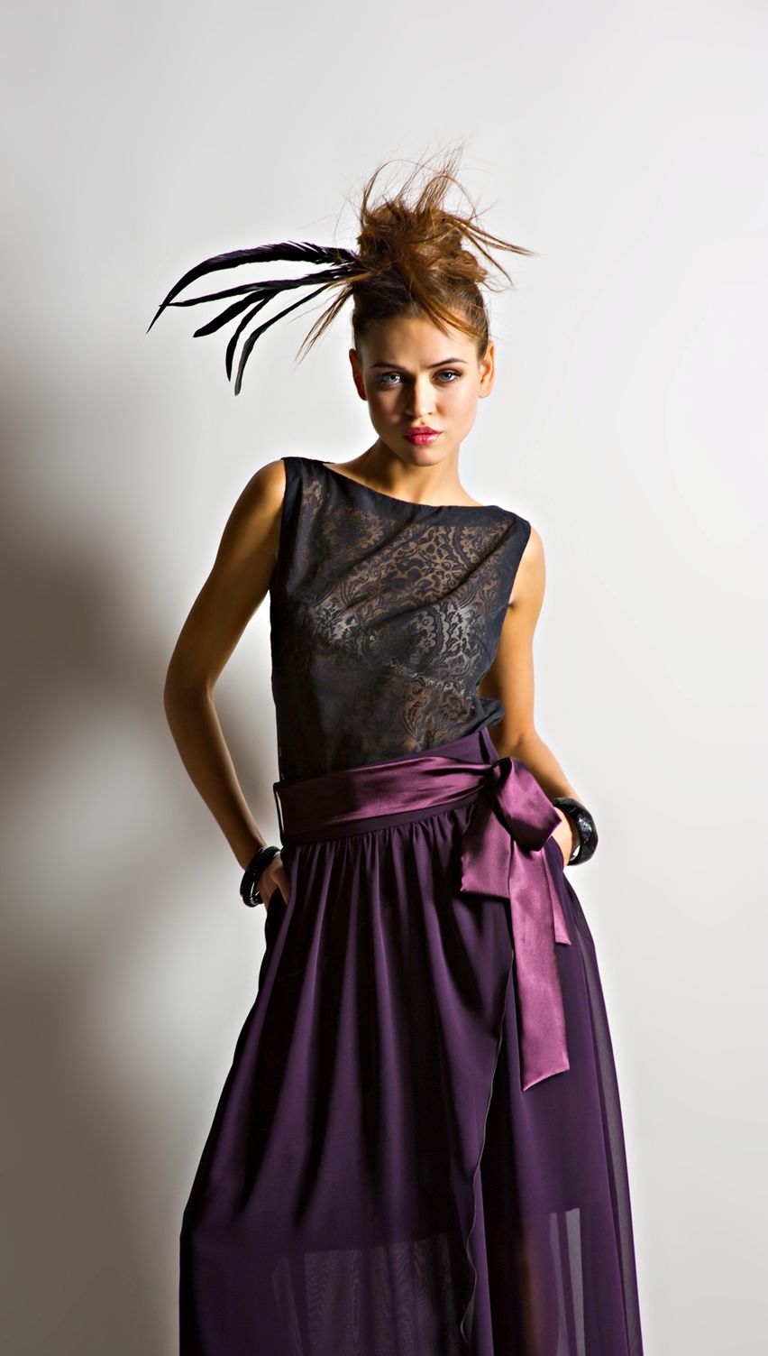 Длинная шифоновая юбка «Баклажан»