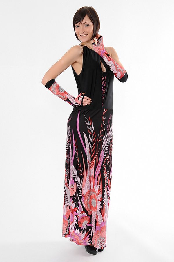 Платье Роза с черной отделкой длинное в пол