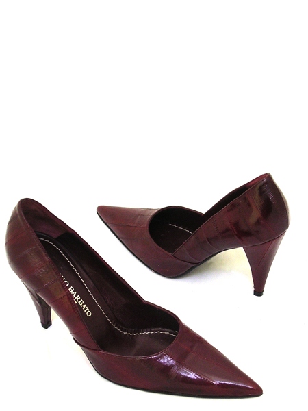 Туфли из кожи угря бордовые