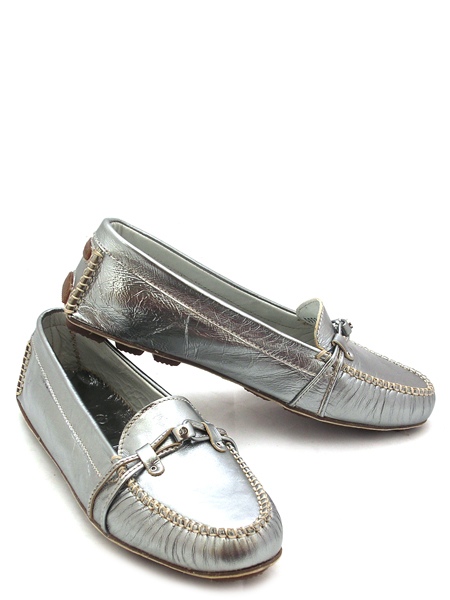 Мокасины женские серебристые