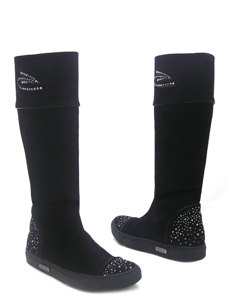 Сапожки черные замшевые со стразами