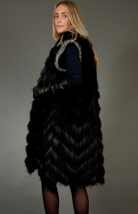 Жилет из черной лисы на кашемире Symetrie