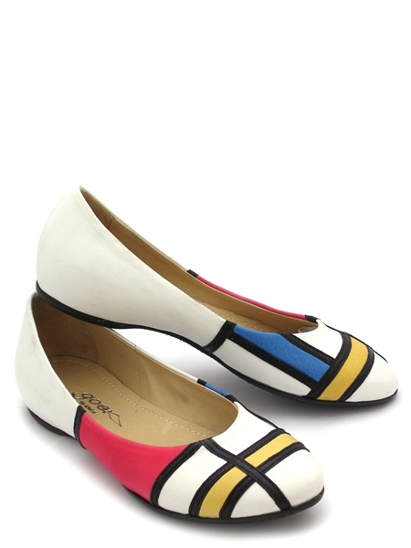 Балетки молочные с цветным рисунком