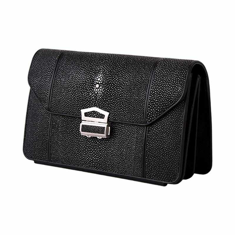 Барсетка мужская из кожи ската - черная