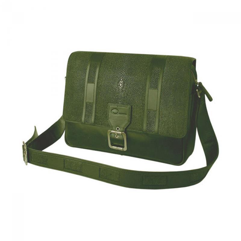 Мужской портфель из кожи ската серо-зеленый