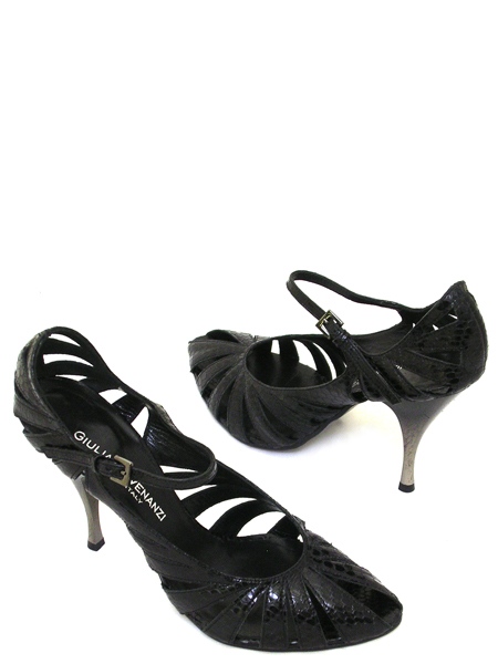 Туфли открытые черный питон