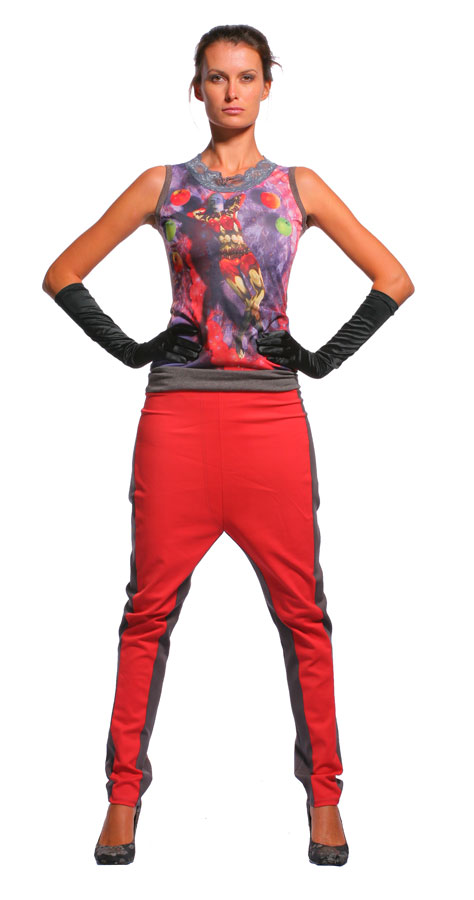 Брюки Корал заниженные с серой отделкой