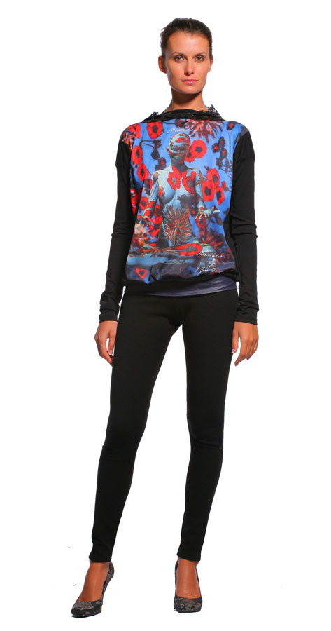 Блуза Медитация свободная с кружевом