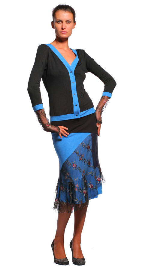 Юбка мульти черная с голубыми вставками