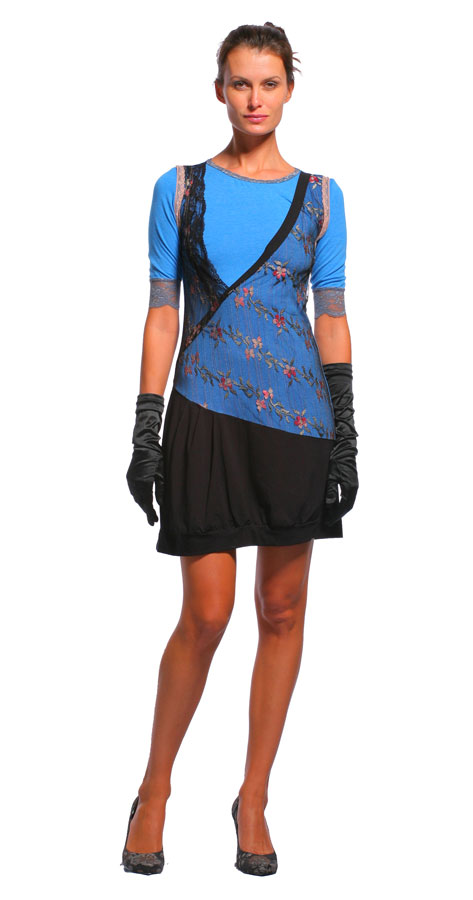 Платье двойное голубое с рукавами 3/4