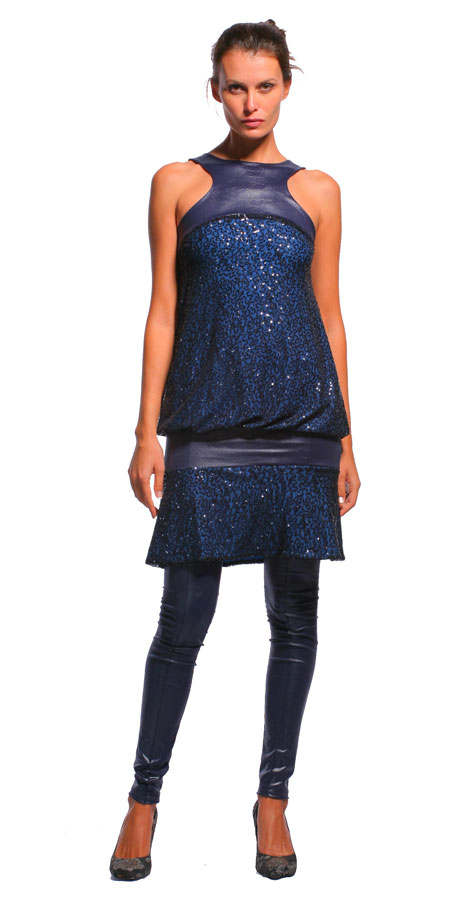 Леггинсы темно-синие с эффектом кожи