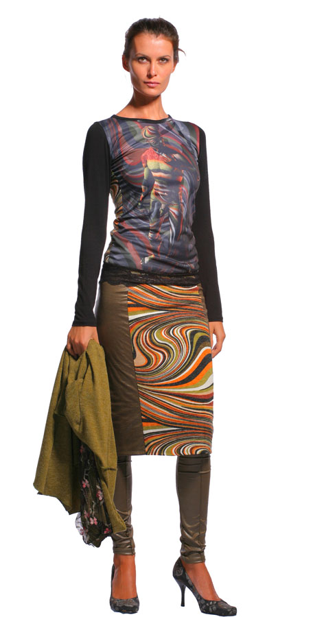 Юбка-карандаш Волна оливковая