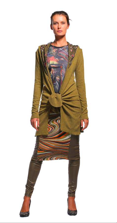 Кардиган оливковый с капюшоном